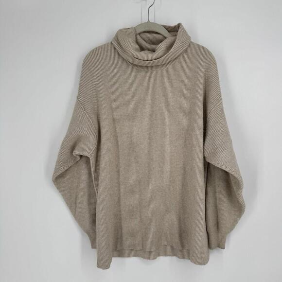 Free People Sweater small S beige tan oversized turtleneck minimalist boho - Picture 2 of 6